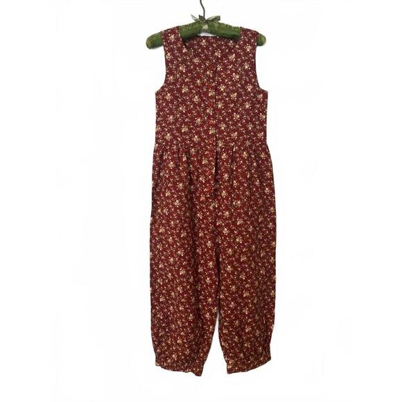 Vintage Red Floral Sleeveless Button-Front Jumpsuit with Pockets - Picture 1 of 11